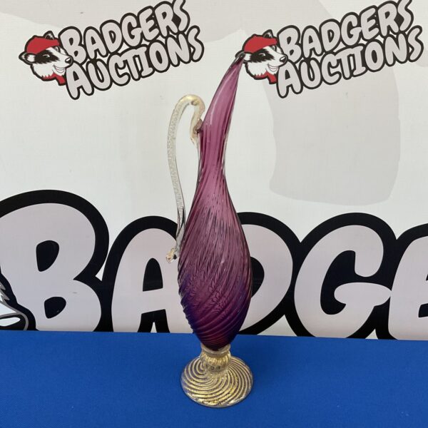 Stunning purple hand-blown Bohemian art glass ewer with gold accents.