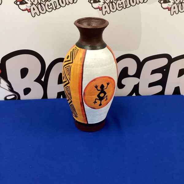 Vibrant Australian handpainted ceramic vase with Aboriginal art.