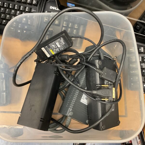 Mixed lot of computer power supplies including Xbox 360 and Fujitsu Siemens units.