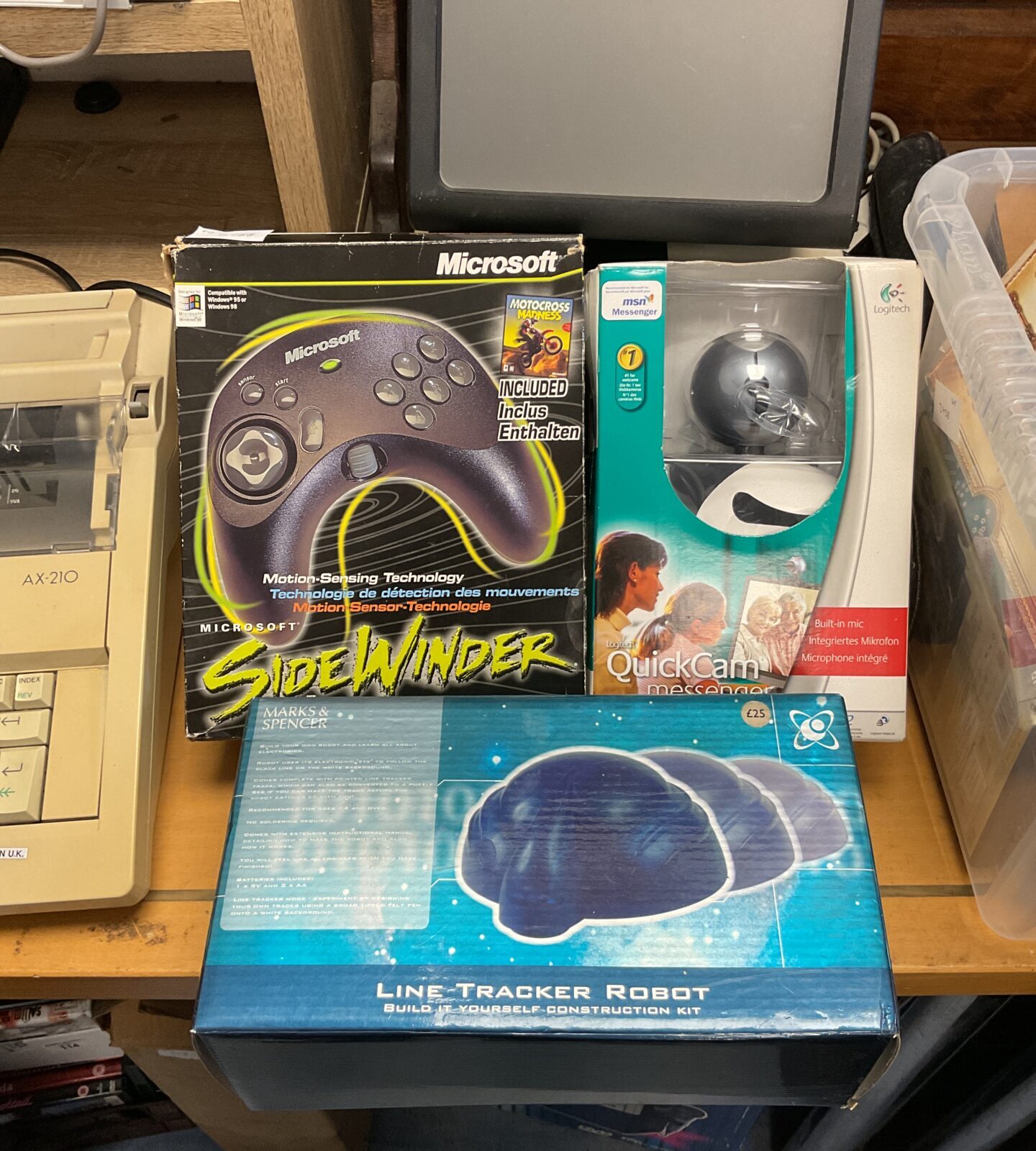 Microsoft sidewinder controller, logitech webcam & m&s line tracker robot