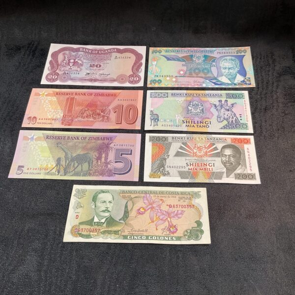 Collection of vintage African bank notes for collectors.