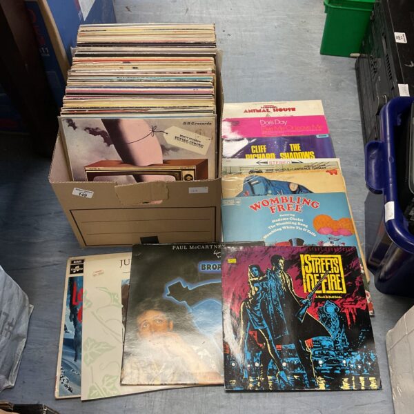Lot of vintage vinyl soundtrack records for collectors.