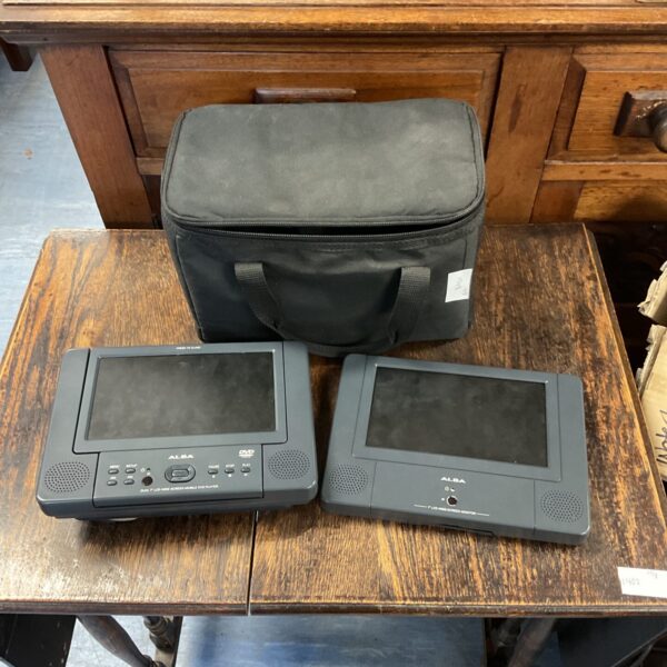 Twin screen Alba portable DVD players for on-the-go entertainment.
