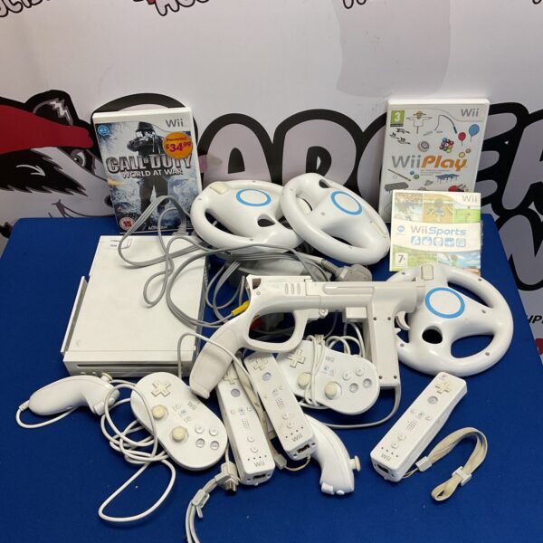 Nintendo Wii console bundle with games for retro gaming.