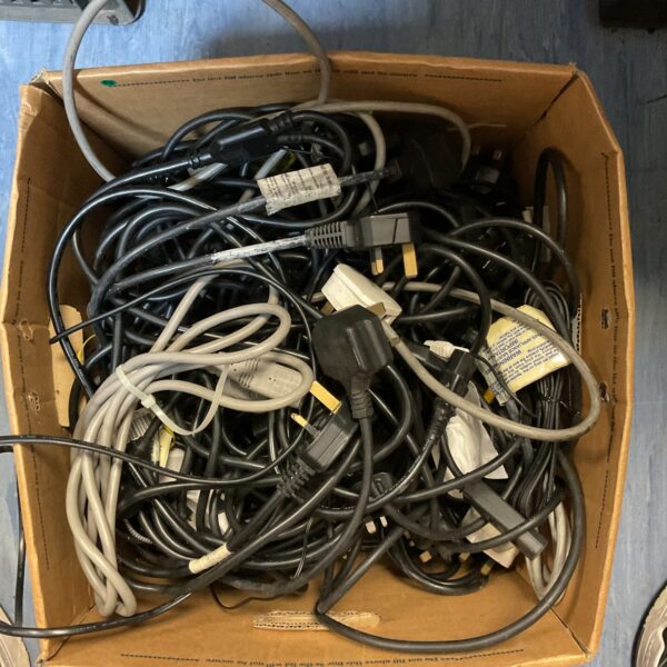 Box of mixed cables & power supplies