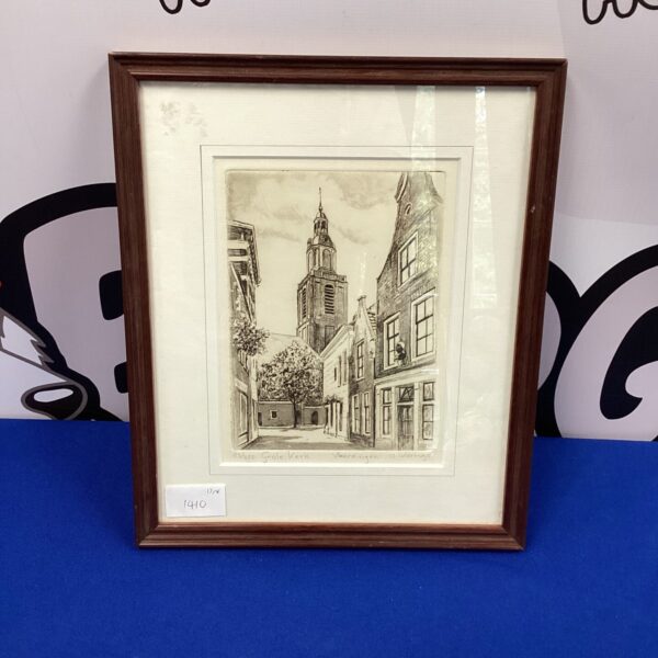 Framed limited edition drawing of the Grote Kerk church.