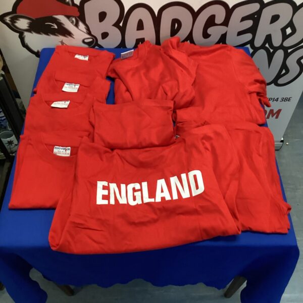 Bundle of England T-shirts for football fans and collectors.