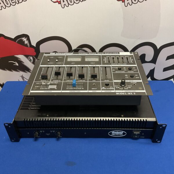 Vintage HW International MX8 stereo mixer with Prosound 200 amplifier.