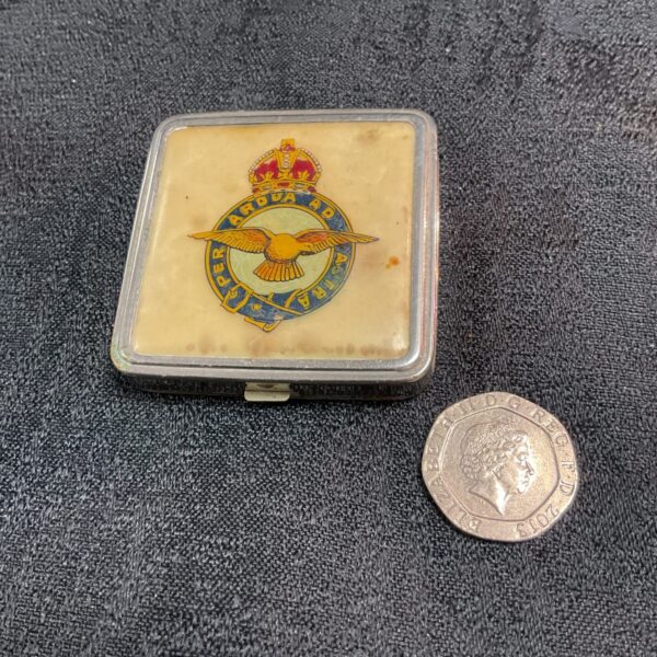 Vintage RAF WWII pill box with Royal Air Force crest.
