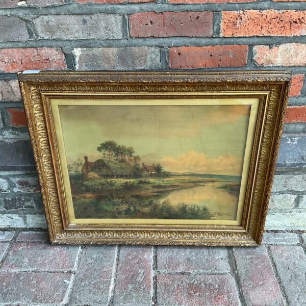 Daniel sherrin print of a riverside thatched cottage