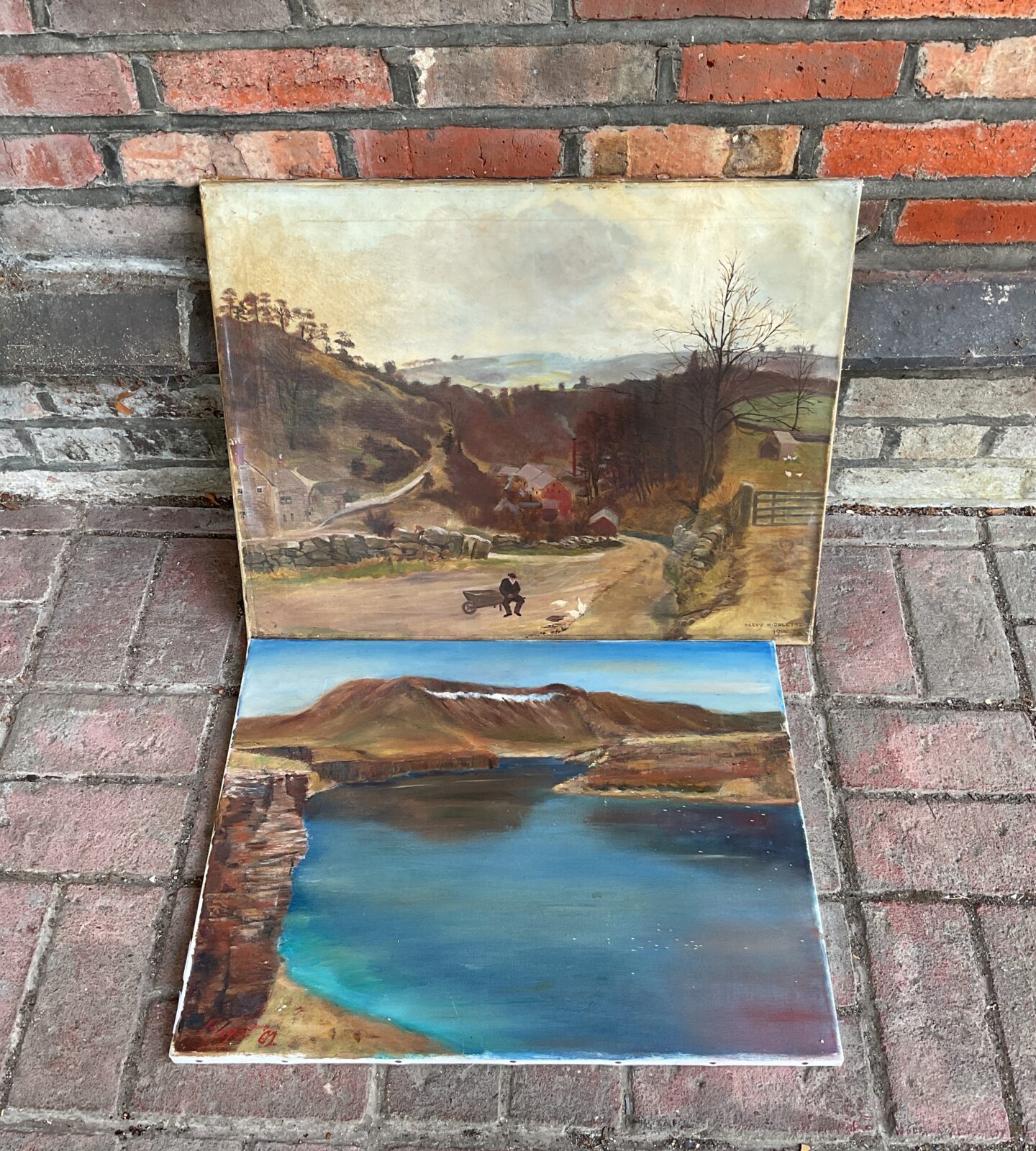 two oil on canvas artworks of seascape & rural landscape