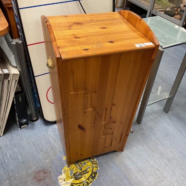Vintage pine linnen box with carved lettering on the front.