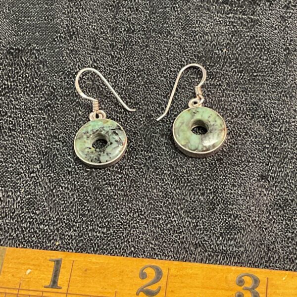 Vintage green jasper silver earrings, classic dangle style.