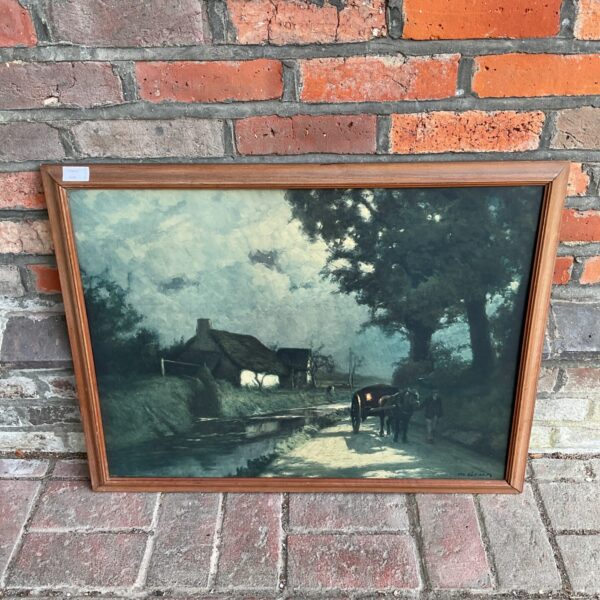 Vintage M grun print of horse and cart at night.