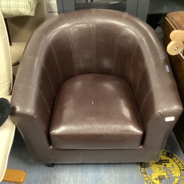 Brown leather tub chair