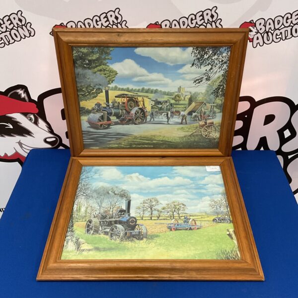 Framed Trevor Mitchell steam roller print depicting a rural scene.