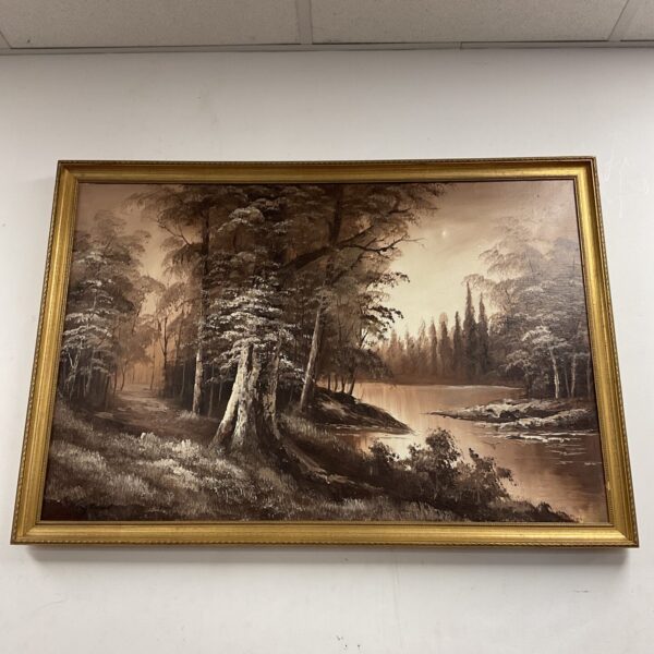 Kingswood signed oil painting of a river woodland scene