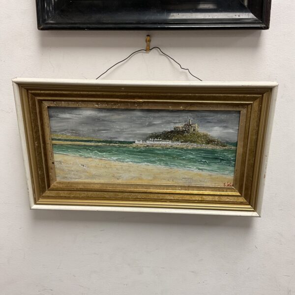 Signed oil painting of St Michael's Mount, Cornish coastal art.