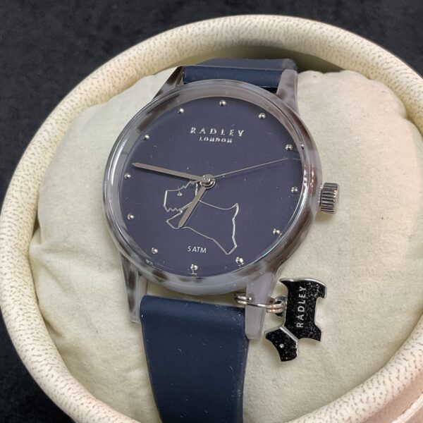 Radley London watch with navy blue dial and silver case.