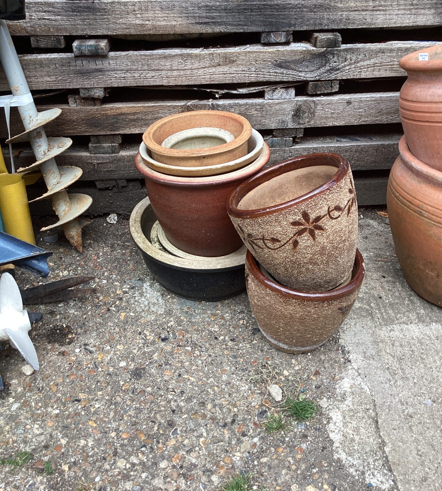 Selection of glazed garden pots