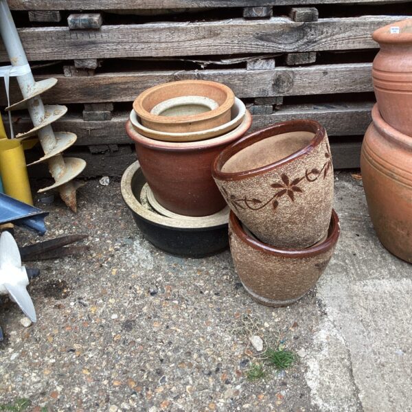 Selection of glazed garden pots