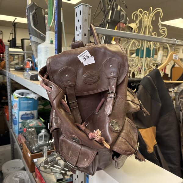 Vintage Members London leather rucksack with canvas back.