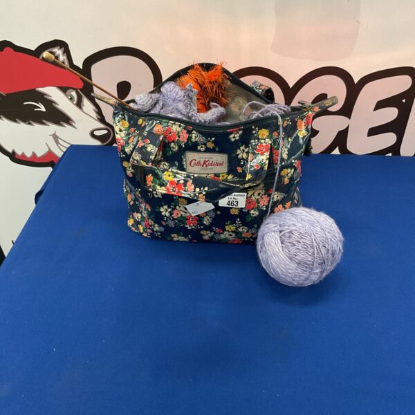 Vintage Cath Kidston floral bag with knitting contents.