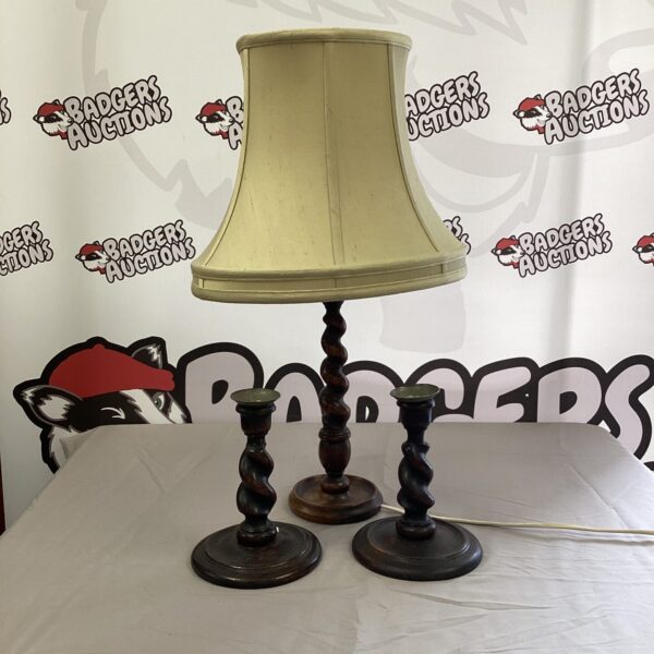 Vintage barley twist table lamp with candlesticks for home decor.