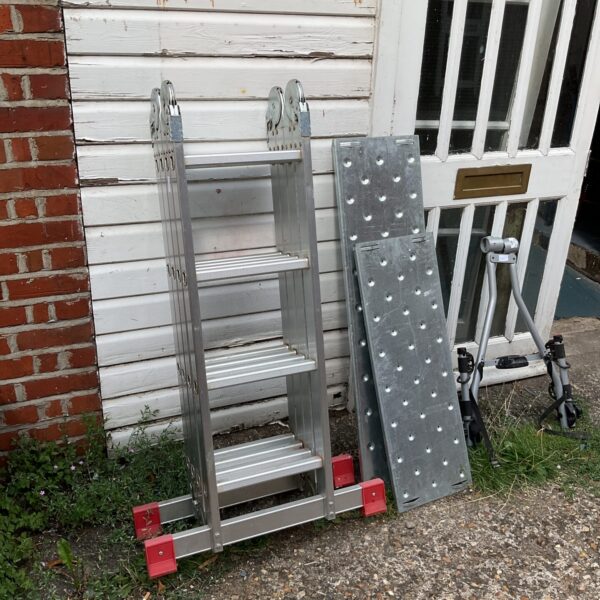 Aluminium folding platform ladder for DIY and garden work.
