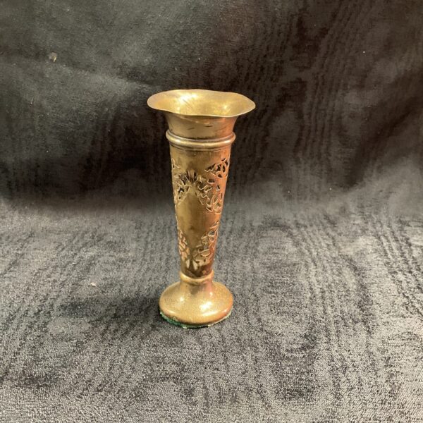Antique Art Nouveau silver trumpet vase with embossed details.
