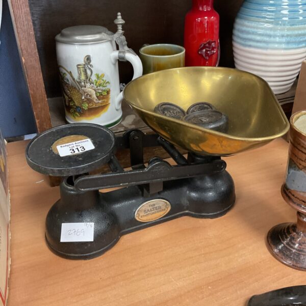 The salter Staffordshire scales with weights