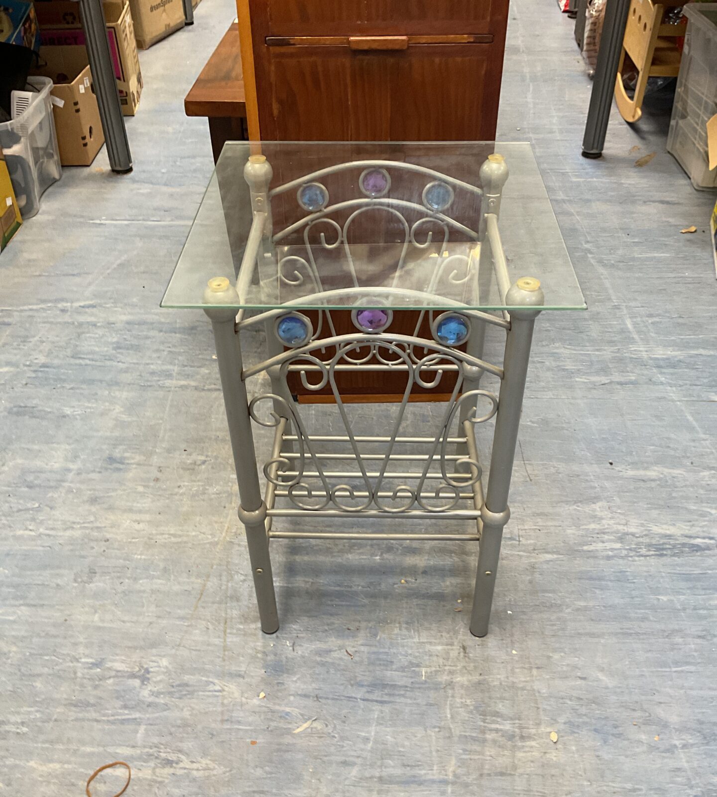 metal framed glass topped table