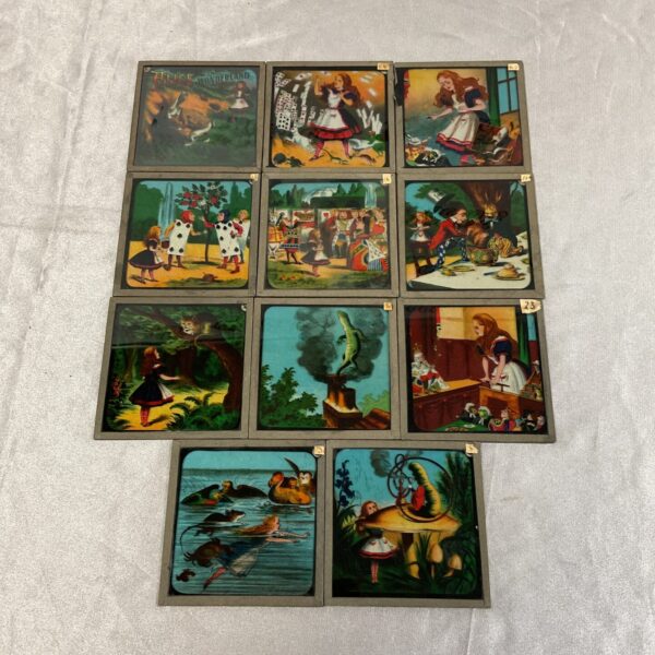 Set of 11 Victorian alice in wonderland magic lantern slides