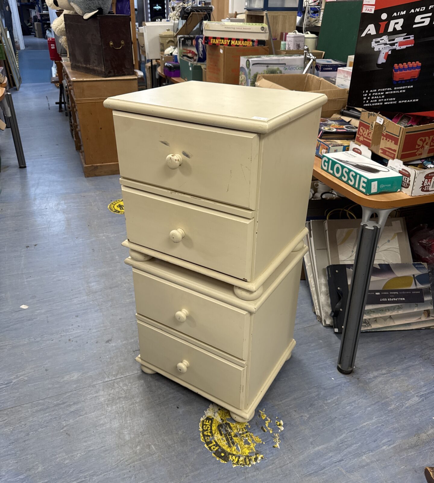 Pair of matching white painted pine two drawer bedside cabinets