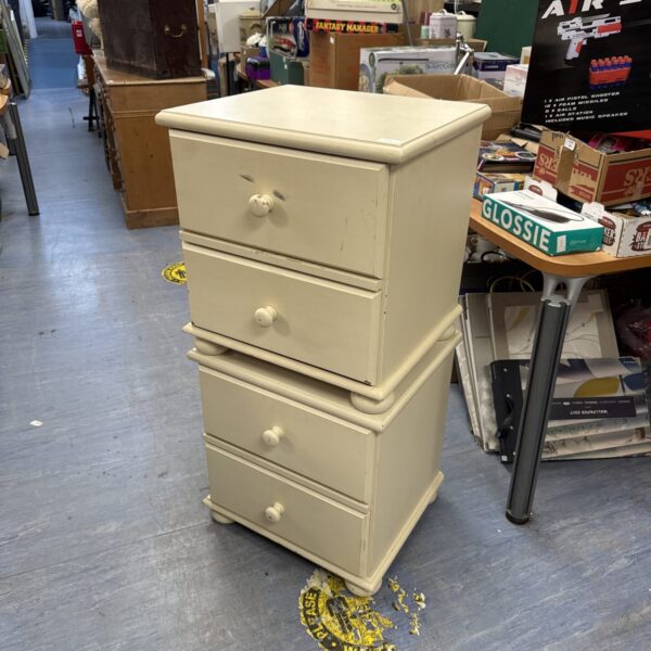 Pair of matching white painted pine two drawer bedside cabinets