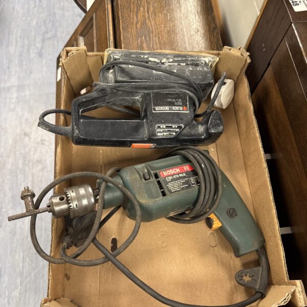 Vintage Black & Decker sander and Bosch drill lot for DIY projects.