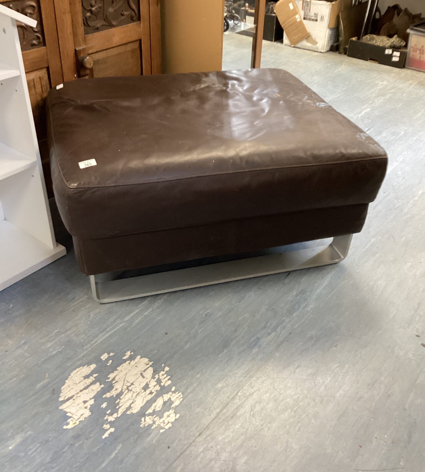 Leather Topped Large Stool