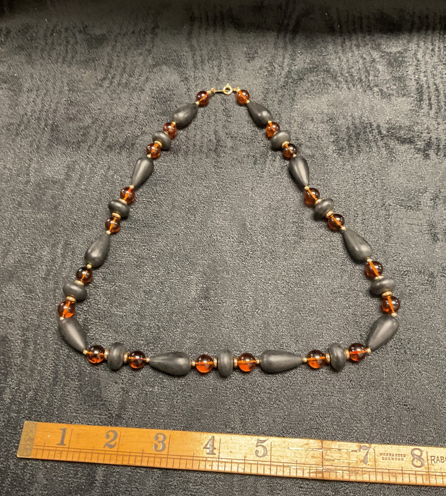 Vintage Amber and black bead colour necklace 60 cm in length
