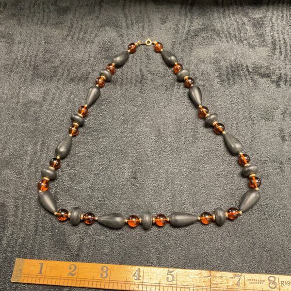 Vintage Amber and black bead colour necklace 60 cm in length