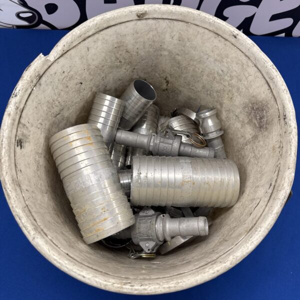 Bucket of alloy pipe/hose unions