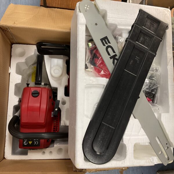 Eckman petrol chainsaw in original packaging, ready for use.