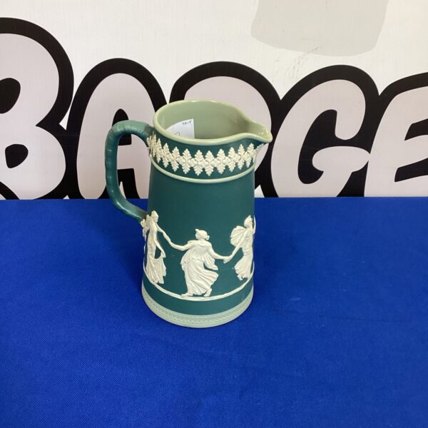 Antique green Dudson Jasperware jug with neoclassical figures.