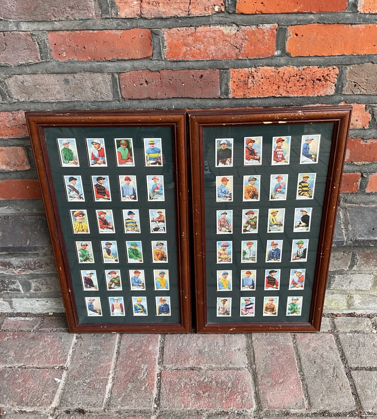 Two framed sets of gallaher ltd horse racing jockey cigarette cards