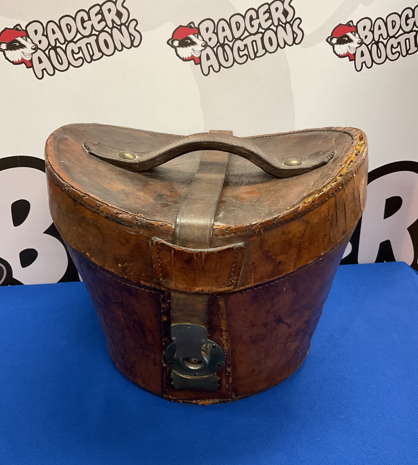 Antique leather top hat box