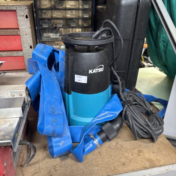 Katsu dirty water pump with attached hose for drainage and transfer.