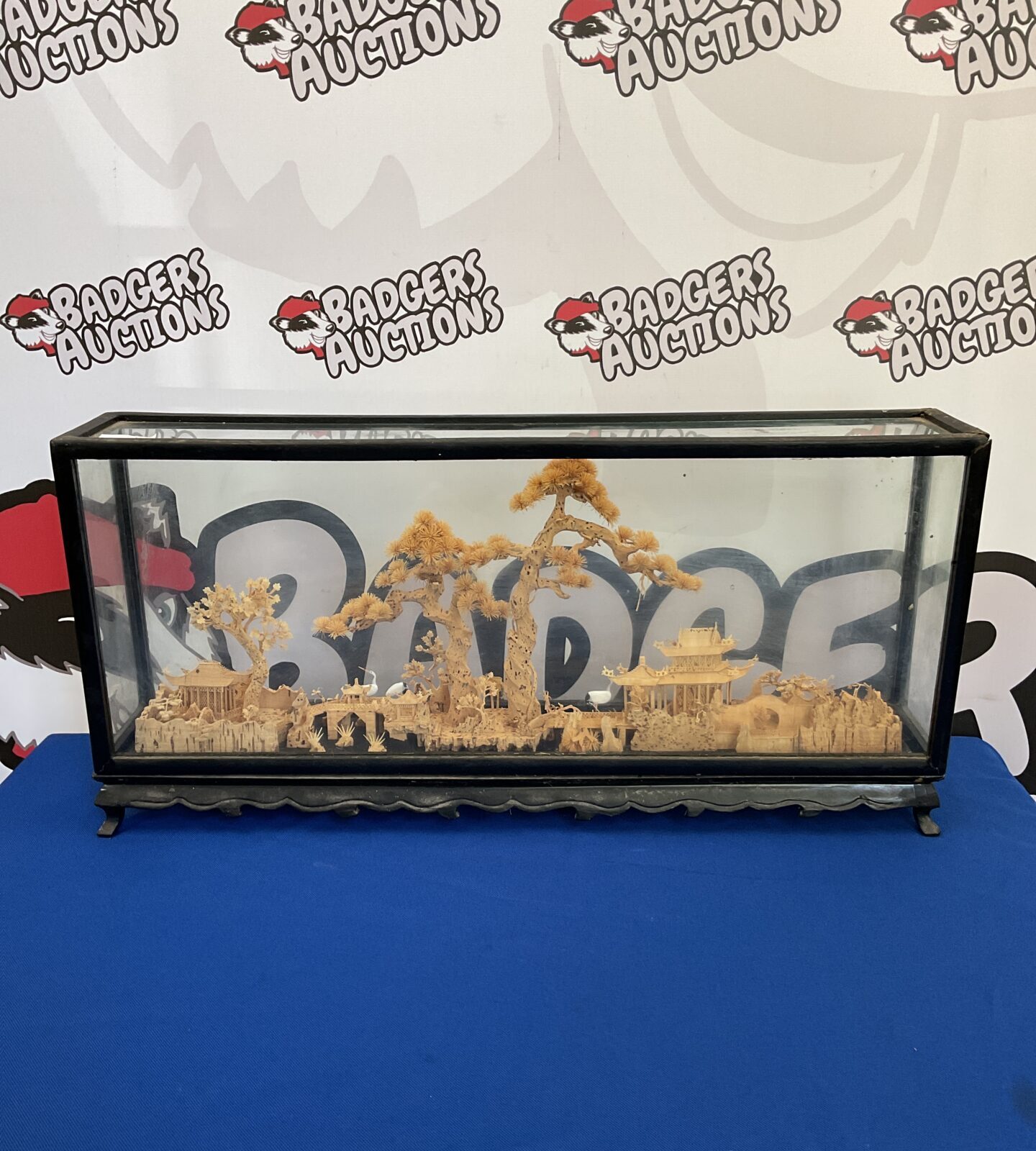 Vintage Japanese cork carving in display case