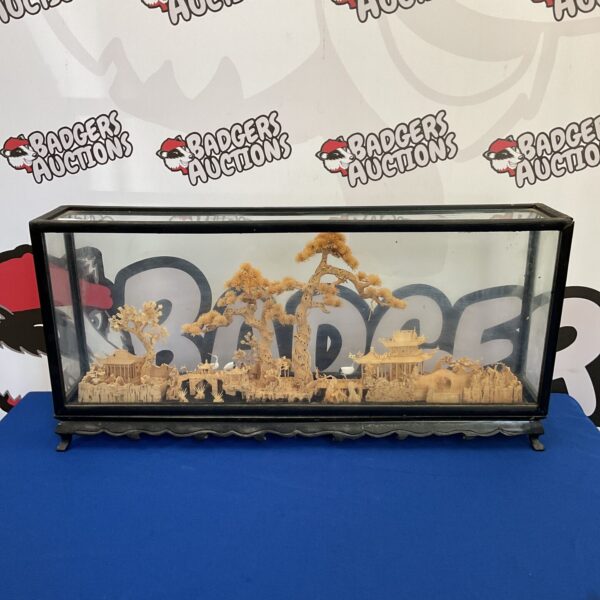 Vintage Japanese cork carving in display case