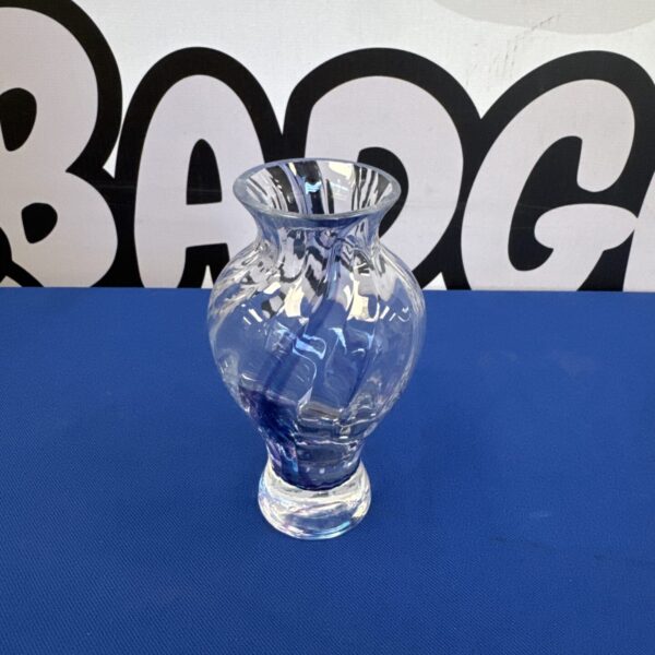 Small glass twist vase with violet colour streak