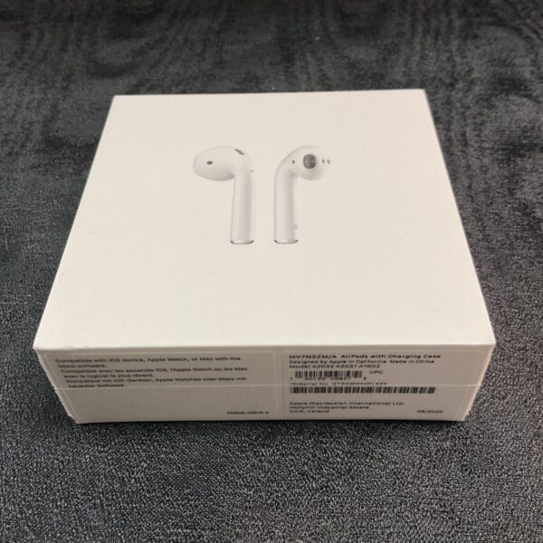 Sealed Apple AirPods in original packaging, wireless earbuds.