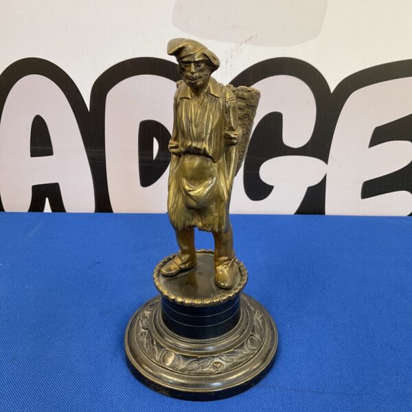 Antique Victorian brass match holder figure with detailed relief.